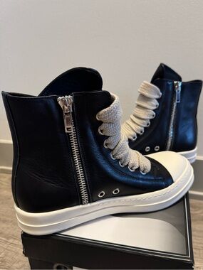 Rick Owens Ramones High Top Leather Side Zip Milk Sole